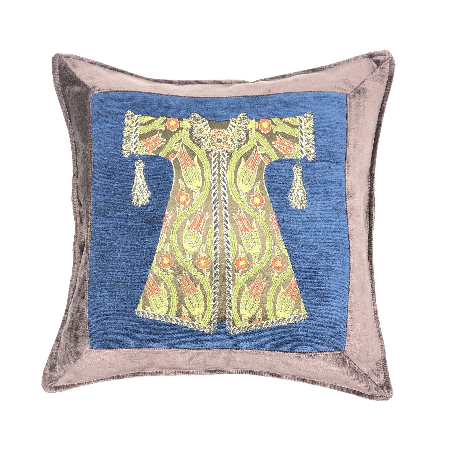 Ottoman Pillow , Gray in Blue Caftan