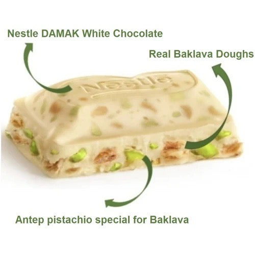 Nestle Damak Baklava White Chocolate Bar with Pistachio, 60g – 2.2oz