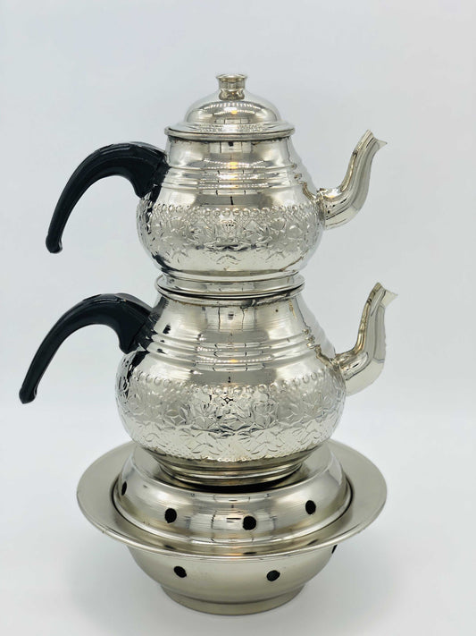 Silver Coloured Copper Double Tea Pot