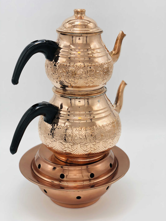 Copper Double Tea Pot with Tea Warmer