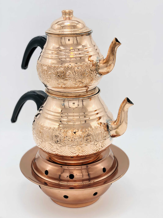 Copper Double Tea Pot with Tea Warmer